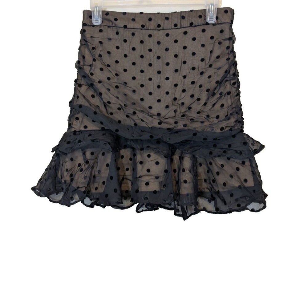 Storia Women's Mini Skirt Black Polka Dot Ruched Preppy Size Medium